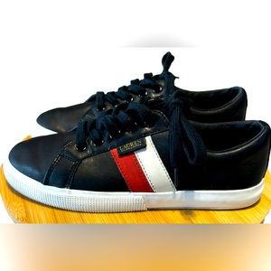 Lauren Ralph Lauren Sneakers Black Leather Red & White Stipe Janson Women’s 7